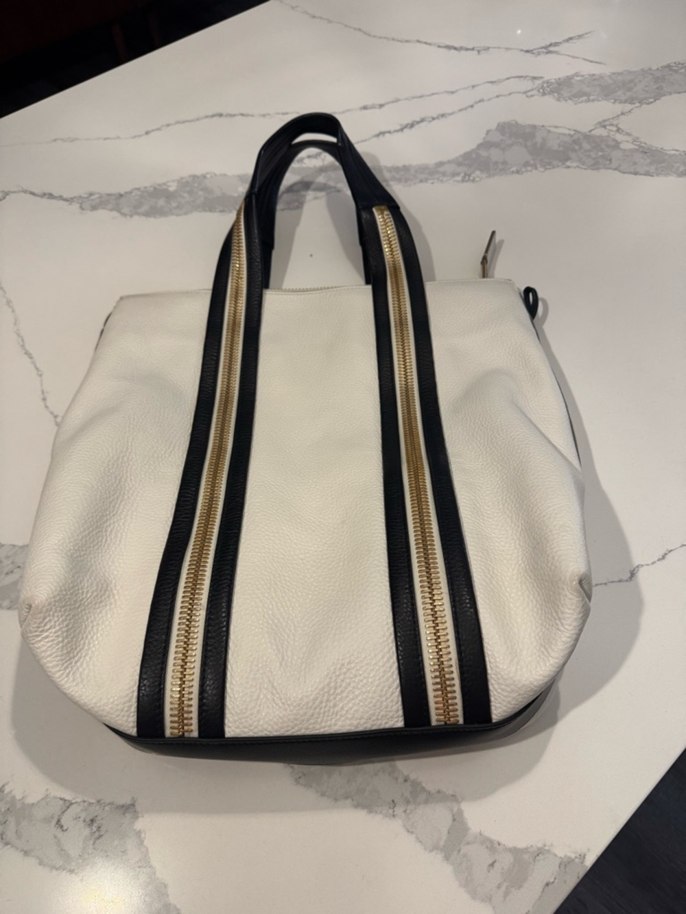 Tom Ford White and Black Leather Satchel with Gold Zippers